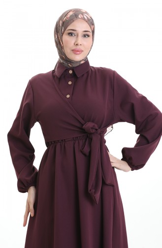 Double-Breasted Buttoned Belted Dress 0198-01 Plum 0198-01