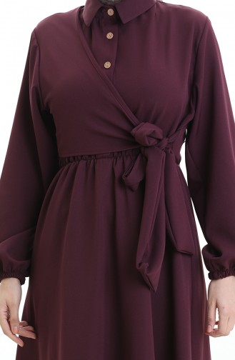 Double-Breasted Buttoned Belted Dress 0198-01 Plum 0198-01