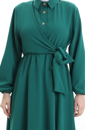 Zweireihiges Kleid Mit Knöpfen Und Gürtel 0198-02 Smaragdgrün 0198-02