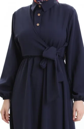Robe Croisée Boutonnée Avec Ceinture 0198-04 Bleu Marine 0198-04