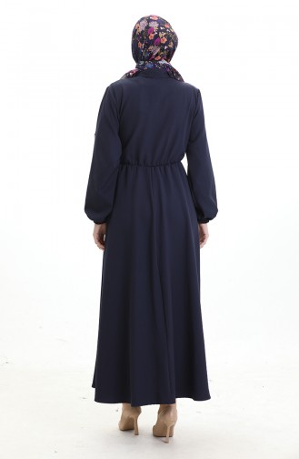 Robe Croisée Boutonnée Avec Ceinture 0198-04 Bleu Marine 0198-04