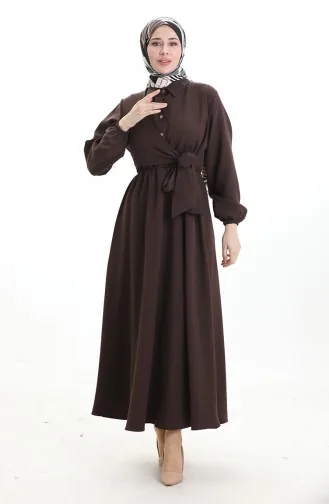 Robe Croisée Boutonnée Avec Ceinture 0198-05 Marron 0198-05
