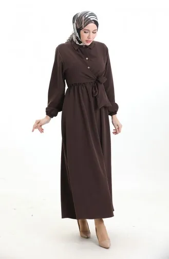 Robe Croisée Boutonnée Avec Ceinture 0198-05 Marron 0198-05