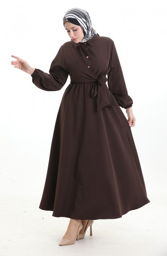 Robe Croisée Boutonnée Avec Ceinture 0198-05 Marron 0198-05