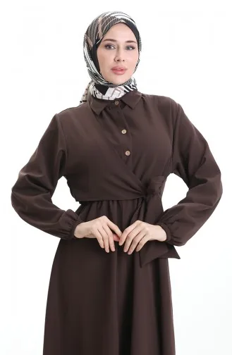 Robe Croisée Boutonnée Avec Ceinture 0198-05 Marron 0198-05