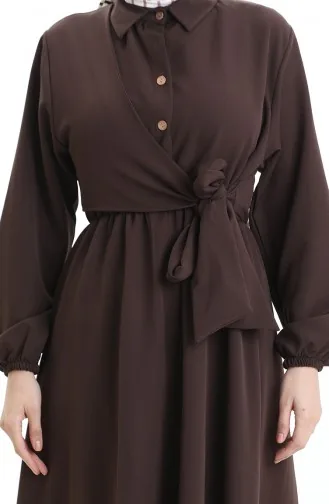 Robe Croisée Boutonnée Avec Ceinture 0198-05 Marron 0198-05