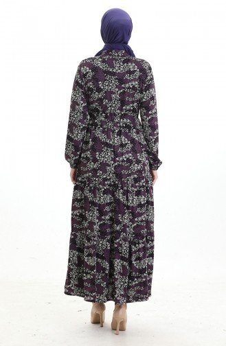 Kleid Mit Gemustertem Judge-Kragen Und Gebundener Taille 0200-03 Schwarz Lila 0200-03