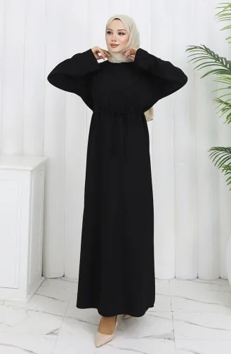 Kleid Mit Schnürung Und Manschettenärmeln 2160-03 Schwarz 2160-03