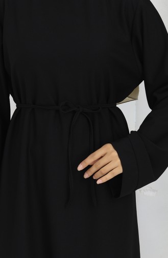 Kolu Manşetli Bağcıklı Elbise 2160-03 Siyah