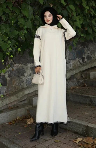 فستان محبوك بياقة مدورة مع رباط 0508-01 بيج 0508-01