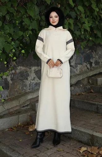 فستان محبوك بياقة مدورة مع رباط 0508-01 بيج 0508-01