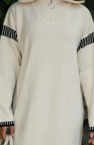 فستان محبوك بياقة مدورة مع رباط 0508-01 بيج 0508-01