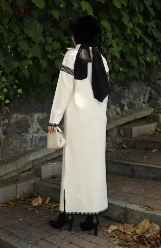 فستان محبوك بياقة مدورة مع رباط 0508-01 بيج 0508-01