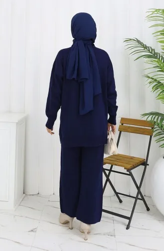 بدلة من قطعتين، سترة وبنطلون بياقة مدورة، لون أزرق داكن، رقم 1015-02 1015-02