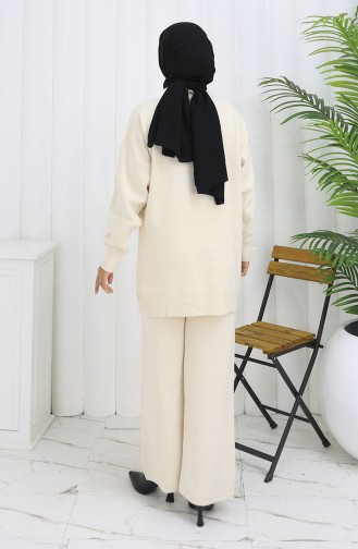 Ensemble Deux Pièces En Tricot Col Roulé Tunique Et Pantalon 1015-04 Beige 1015-04