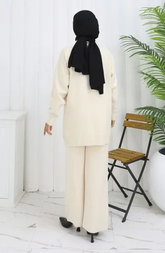 Knitwear Turtleneck Tunic Trousers Two Piece Suit 1015-04 Beige 1015-04