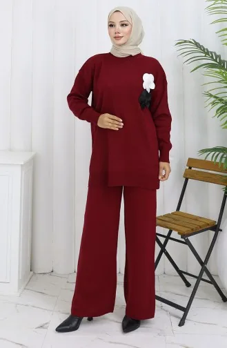 Gebreide Coltrui Tuniek Broek Tweedelig Pak 1015-06 Bordeauxrood 1015-06