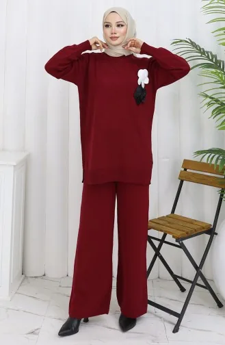 Gebreide Coltrui Tuniek Broek Tweedelig Pak 1015-06 Bordeauxrood 1015-06