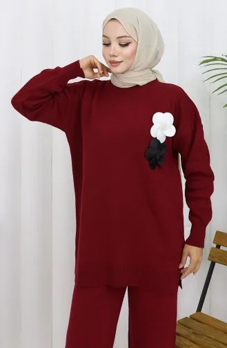 Gebreide Coltrui Tuniek Broek Tweedelig Pak 1015-06 Bordeauxrood 1015-06