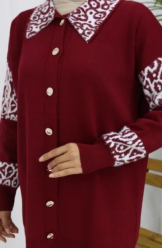 Triko Düğmeli Garnili Tunik Pantolon İkili Takım 1020-02 Bordo