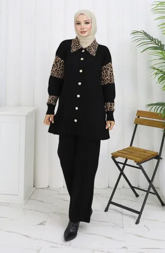 Gebreid Geknoopt Tuniek Met Garnering Tweedelig Pak 1020-06 Melkkoffie 1020-06