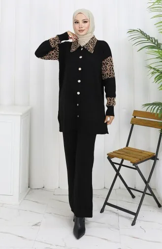 Gebreid Geknoopt Tuniek Met Garnering Tweedelig Pak 1020-06 Melkkoffie 1020-06