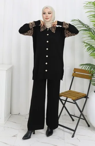 Gebreid Geknoopt Tuniek Met Garnering Tweedelig Pak 1020-06 Melkkoffie 1020-06