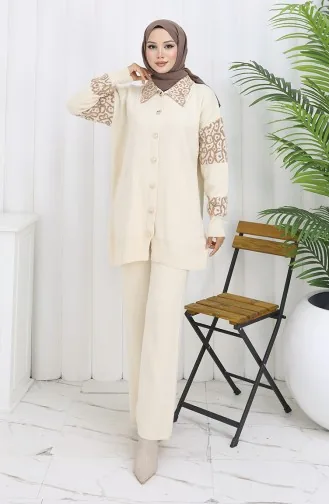 Gebreide Tuniek Met Knopen En Garnering Tweedelig Pak 1020-07 Beige 1020-07