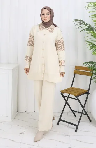 Gebreide Tuniek Met Knopen En Garnering Tweedelig Pak 1020-07 Beige 1020-07