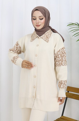Knitwear Buttoned Garnished Tunic Trousers Two Piece Suit 1020-07 Beige 1020-07