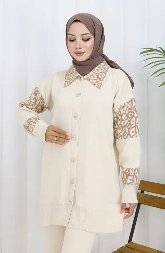 Gebreide Tuniek Met Knopen En Garnering Tweedelig Pak 1020-07 Beige 1020-07