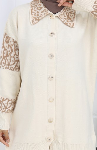 Knitwear Buttoned Garnished Tunic Trousers Two Piece Suit 1020-07 Beige 1020-07