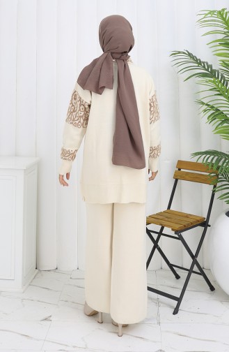 Knitwear Buttoned Garnished Tunic Trousers Two Piece Suit 1020-07 Beige 1020-07