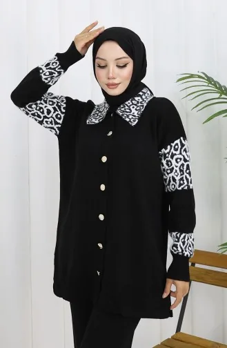 Triko Düğmeli Garnili Tunik Pantolon İkili Takım 1020-08 Siyah Beyaz