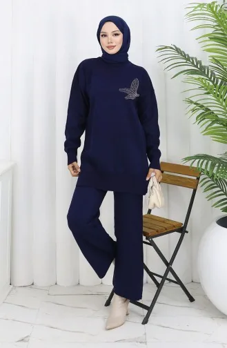 Triko Taş Baskılı Tunik Pantolon İkili Takım 1053-01 Lacivert