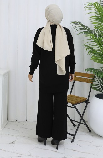 Ensemble Deux Pièces Tunique Et Pantalon En Tricot Imprimé Pierre 1053-02 Noir 1053-02