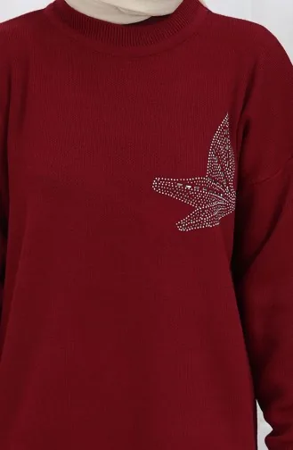 Strickmode Stein Bedruckte Tunika Hose Zweiteiliger Anzug 1053-03 Weinrot 1053-03