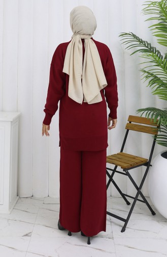 Strickmode Stein Bedruckte Tunika Hose Zweiteiliger Anzug 1053-03 Weinrot 1053-03