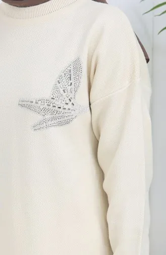 Knitwear Stone Printed Tunic Trousers Two Piece Set 1053-08 Beige 1053-08