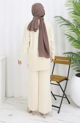 Knitwear Stone Printed Tunic Trousers Two Piece Set 1053-08 Beige 1053-08