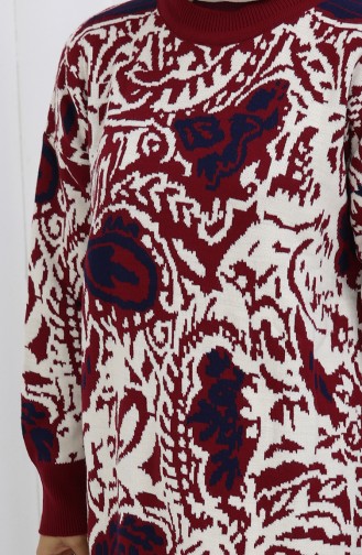 Ensemble Deux Pièces En Tricot Tunique Garnie Et Pantalon 1060-02 Bordeaux 1060-02