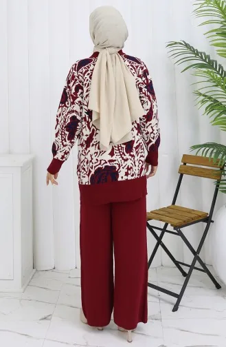 Triko Garnili Tunik Pantolon İkili Takım 1060-02 Bordo