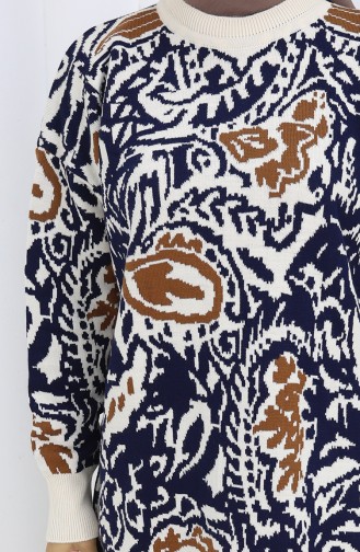 Ensemble Deux Pièces En Tricot Tunique Garnie Et Pantalon 1060-05 Bleu Marine 1060-05