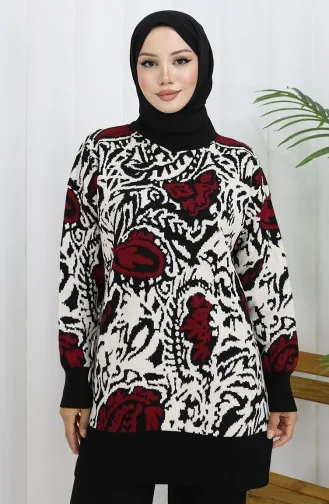 Knitwear Garnished Tunic Trousers Two Piece Suit 1060-06 Black Claret Red 1060-06