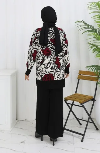 Knitwear Garnished Tunic Trousers Two Piece Suit 1060-06 Black Claret Red 1060-06