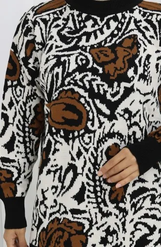 Knitwear Garnished Tunic Trousers Two Piece Suit 1060-07 Black Brown 1060-07