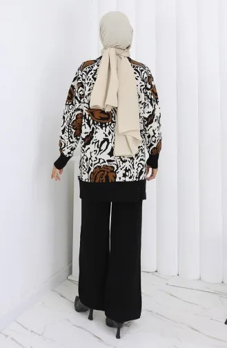 Knitwear Garnished Tunic Trousers Two Piece Suit 1060-07 Black Brown 1060-07