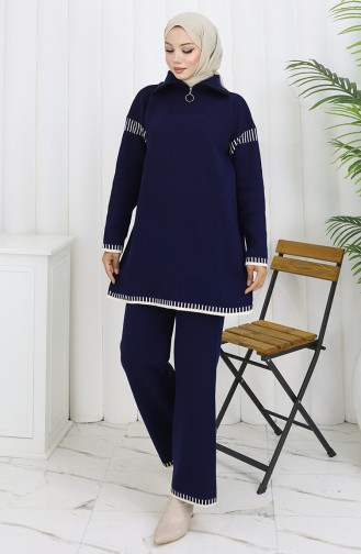 Triko Fermuar Yakalı Tunik Pantolon İkili Takım 1061-03 Lacivert