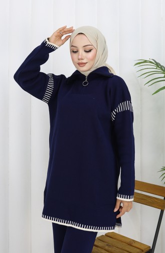 Triko Fermuar Yakalı Tunik Pantolon İkili Takım 1061-03 Lacivert