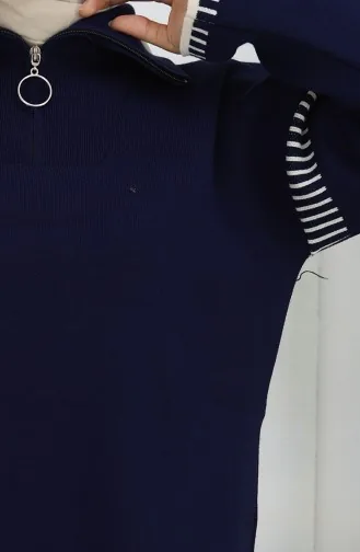 Knitwear Zipper Collar Tunic Trousers Two Piece Suit 1061-03 Navy Blue 1061-03